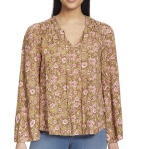 3/$10 Jessica Simpson Olive Pink Floral Long Sleeve Blouse